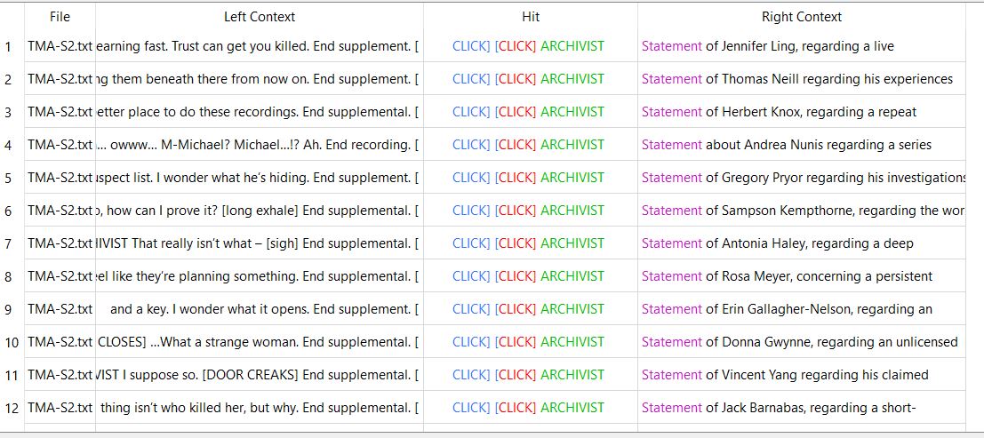 KWIC view of the phrase click click archivist